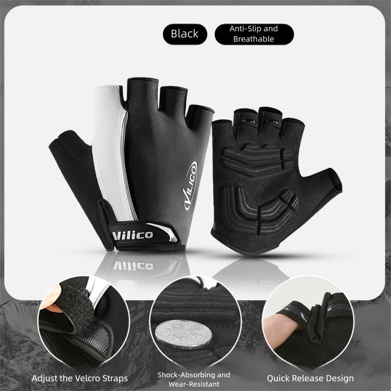 Gym Gloves - L - Black Padded Half - Finger - Factory Direct Shop