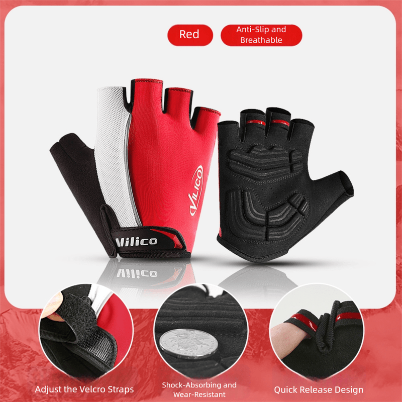 Gym Gloves - XL - Red Padded Half - Finger - Factory Direct Shop