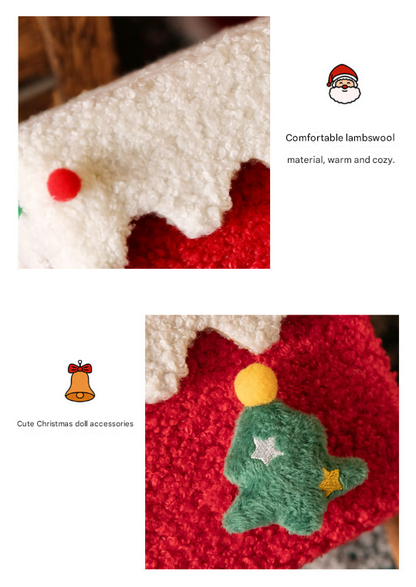 Red and Green Luxe Plush Christmas Gift Box - Decorative Holiday Treat Box with Snowy Trim