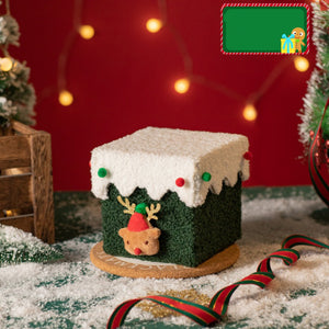 White and Green Luxe Plush Christmas Gift Box - Decorative Holiday Treat Box with Snowy Trim
