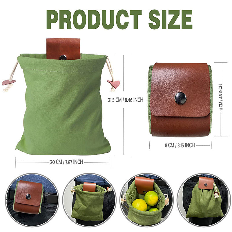 Coffee Collapsible Canvas Foraging Pouch - Hands-Free Belt Bag for Hiking & Camping Activities