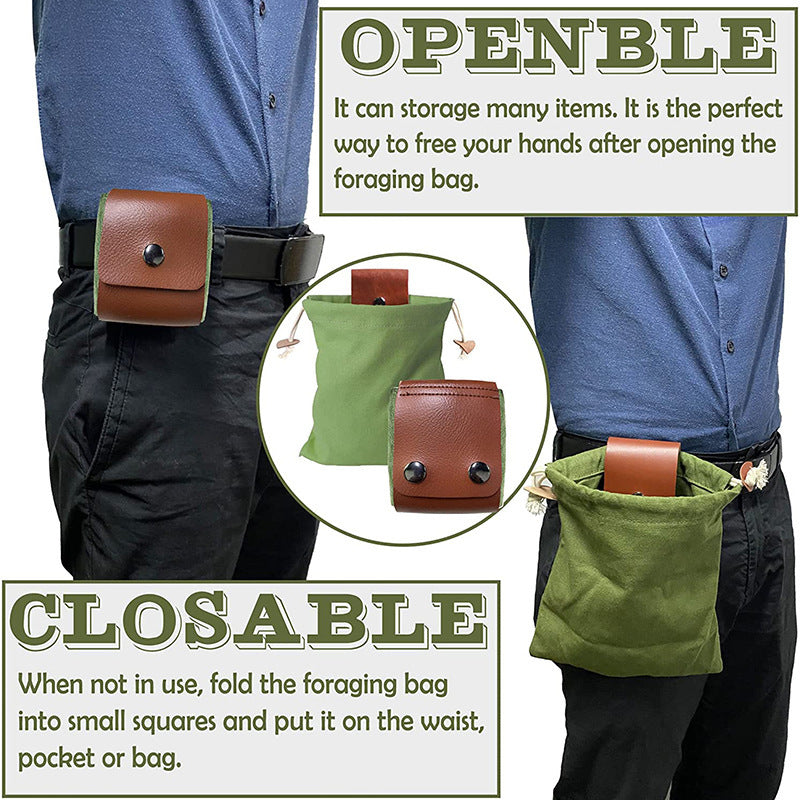 Coffee Collapsible Canvas Foraging Pouch - Hands-Free Belt Bag for Hiking & Camping Activities