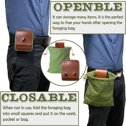 Khaki Collapsible Canvas Foraging Pouch - Hands-Free Belt Bag for Hiking & Camping Activities