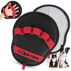2 - Pack Red and Black Pet Hair Remover Glove - Reusable Double - Sided Deshedding Glove for Dog & Cat Grooming, Sofa, Carpet & Clothes Cleaning - Factory Direct Shop