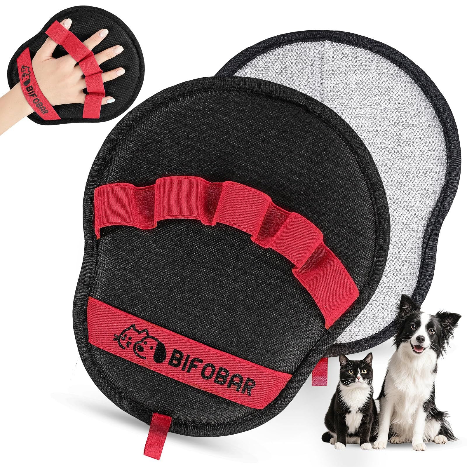 2 - Pack Red and Black Pet Hair Remover Glove - Reusable Double - Sided Deshedding Glove for Dog & Cat Grooming, Sofa, Carpet & Clothes Cleaning - Factory Direct Shop