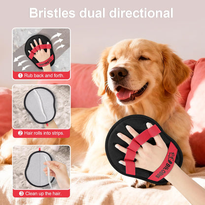 2 - Pack Red and Black Pet Hair Remover Glove - Reusable Double - Sided Deshedding Glove for Dog & Cat Grooming, Sofa, Carpet & Clothes Cleaning - Factory Direct Shop