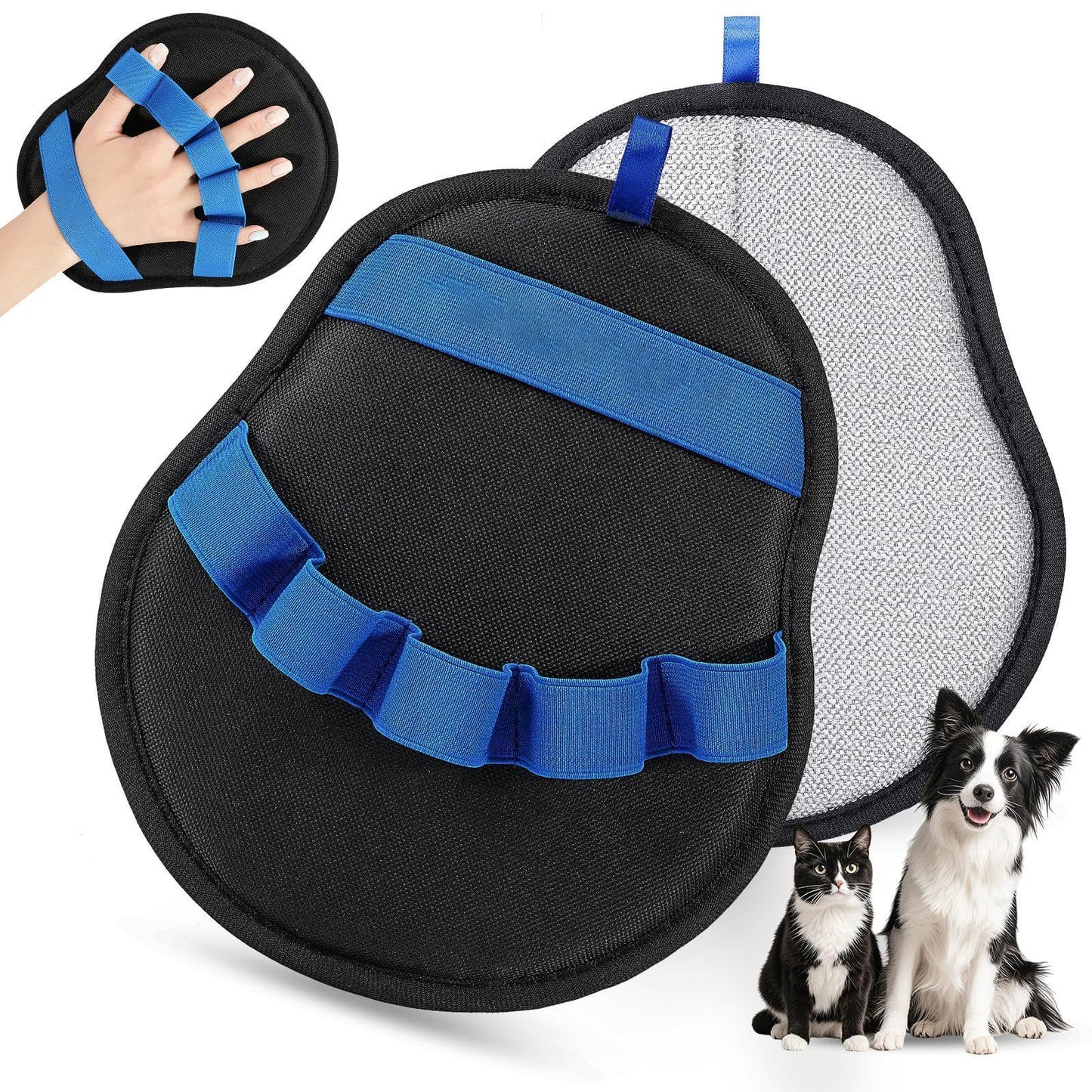 2 - Pack Blue and Black Pet Hair Remover Glove - Reusable Double - Sided Deshedding Glove for Dog & Cat Grooming, Sofa, Carpet & Clothes Cleaning - Factory Direct Shop