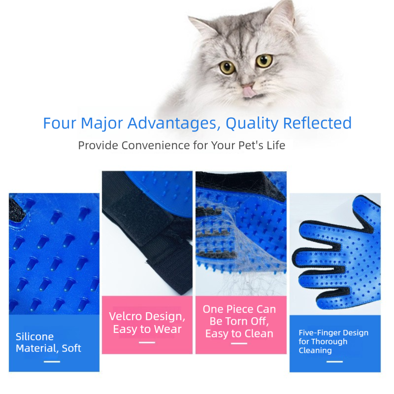 5 Pairs Blue Pet Grooming Gloves for Dogs & Cats - Deshedding, Bathing & Massage Brush - Factory Direct Shop