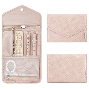 Pink Portable Jewelry Roll Bag Travel Organiser High - End Delicate Accessories Necklace Earring Ring Storage(Jewelry is not included) - Factory Direct Shop