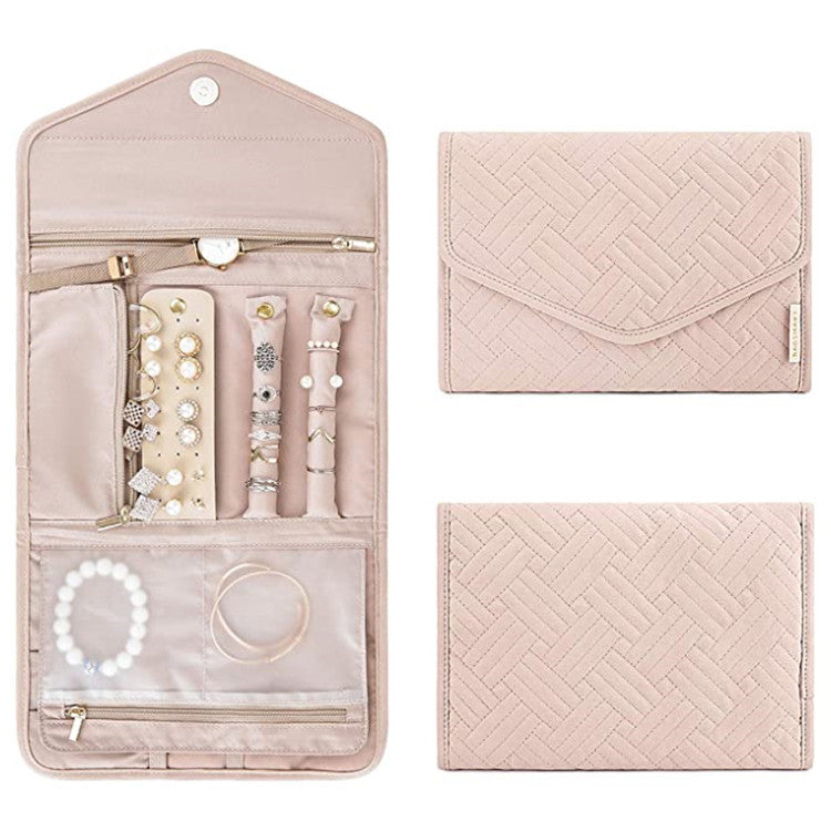 Pink Portable Jewelry Roll Bag Travel Organiser High - End Delicate Accessories Necklace Earring Ring Storage(Jewelry is not included) - Factory Direct Shop