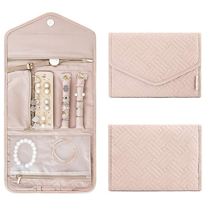Pink Portable Jewelry Roll Bag Travel Organiser High - End Delicate Accessories Necklace Earring Ring Storage(Jewelry is not included) - Factory Direct Shop