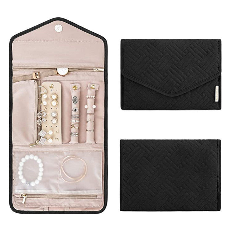 Black Portable Jewelry Roll Bag Travel Organiser High - End Delicate Accessories Necklace Earring Ring Storage(Jewelry is not included) - Factory Direct Shop