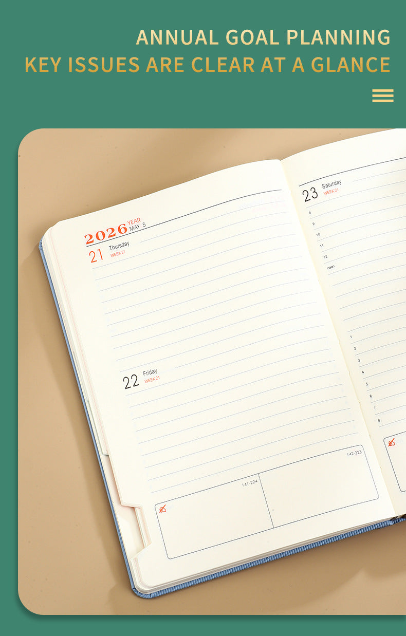 Red 2026 A5 English Daily Planner Notebook 365 - Day Schedule Book for Monthly & Annual Planning - Factory Direct Shop