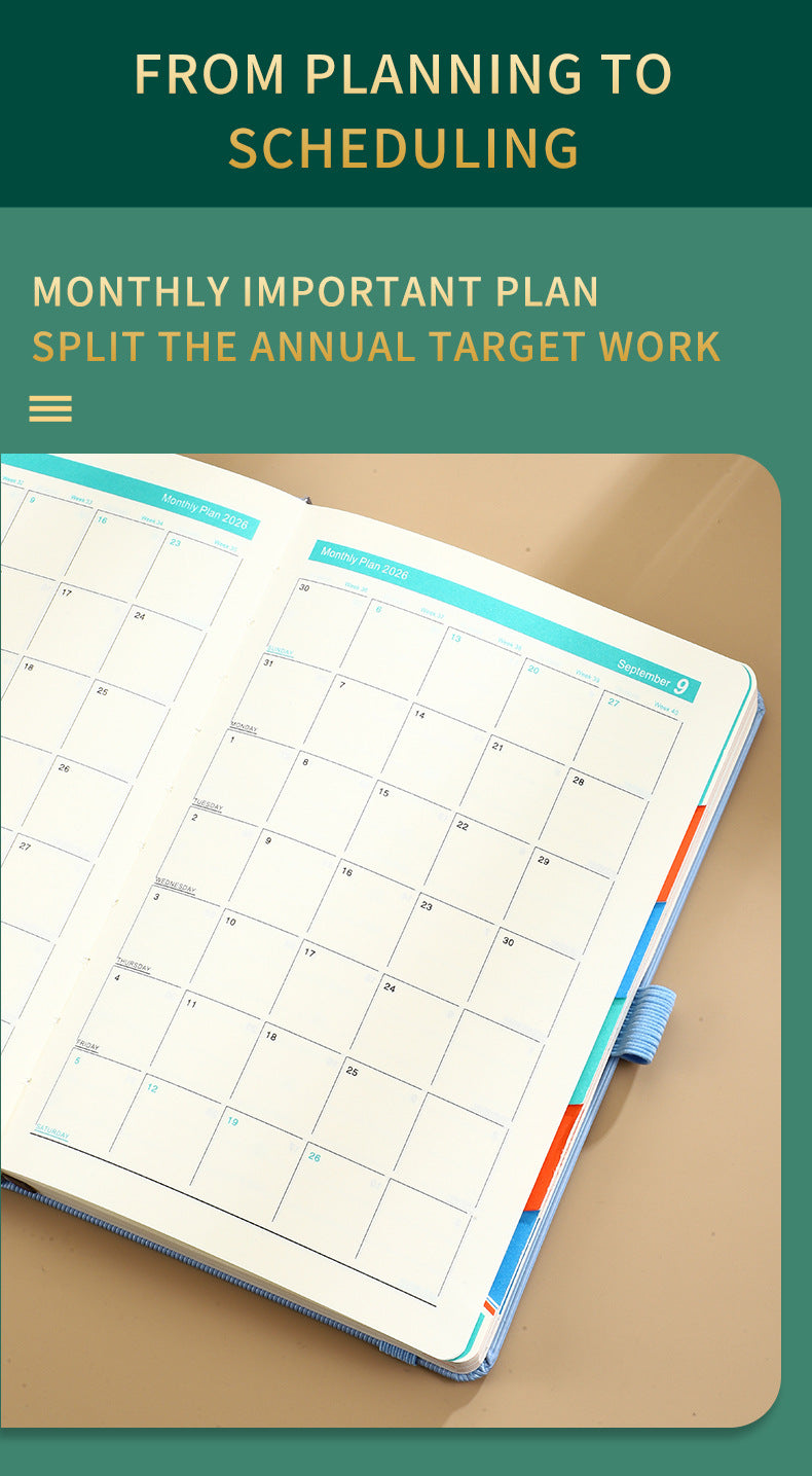 Blue 2026 A5 English Daily Planner Notebook 365 - Day Schedule Book for Monthly & Annual Planning - Factory Direct Shop