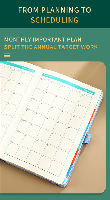 Blue 2026 A5 English Daily Planner Notebook 365 - Day Schedule Book for Monthly & Annual Planning - Factory Direct Shop