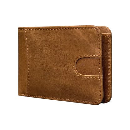 Brown Men's Genuine Leather Wallet Vintage Casual Short Bi-fold Cowhide Money Clip Card Holder
