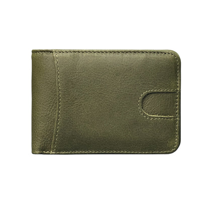 Green Men's Genuine Leather Wallet Vintage Casual Short Bi-fold Cowhide Money Clip Card Holder