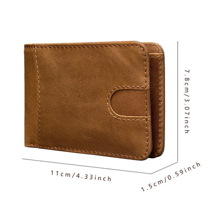 Green Men's Genuine Leather Wallet Vintage Casual Short Bi-fold Cowhide Money Clip Card Holder