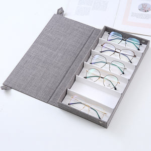 Grey Multi - Compartment Glasses Storage Box Dust - proof Fabric Eyewear Display Organiser with Snap Closure - Factory Direct Shop