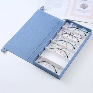 Blue Multi - Compartment Glasses Storage Box Dust - proof Fabric Eyewear Display Organiser with Snap Closure - Factory Direct Shop
