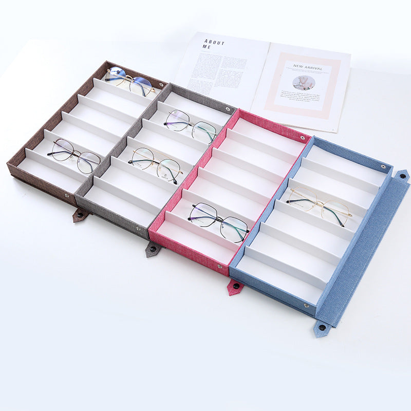 Blue Multi - Compartment Glasses Storage Box Dust - proof Fabric Eyewear Display Organiser with Snap Closure - Factory Direct Shop
