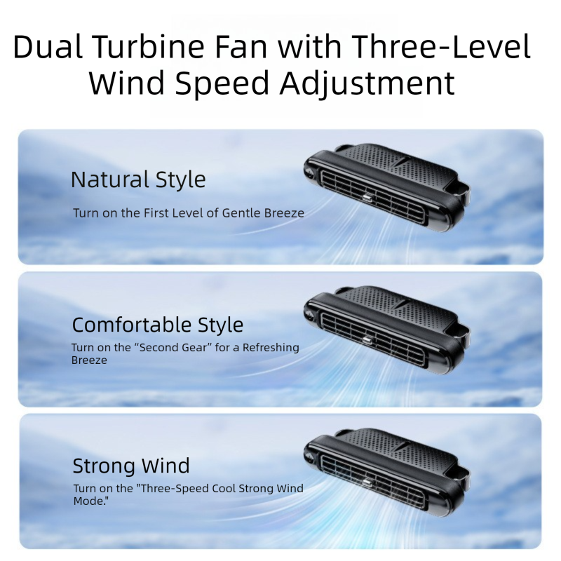 Black and Orange Car Seat Back Headrest Fan USB Powered Dual Turbine Bladeless Cooling Fan with 3 Speeds - Factory Direct Shop