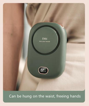 Green Portable Bladeless Neck Fan with Waist Clip & Digital Display USB Rechargeable Mini Fan - Factory Direct Shop
