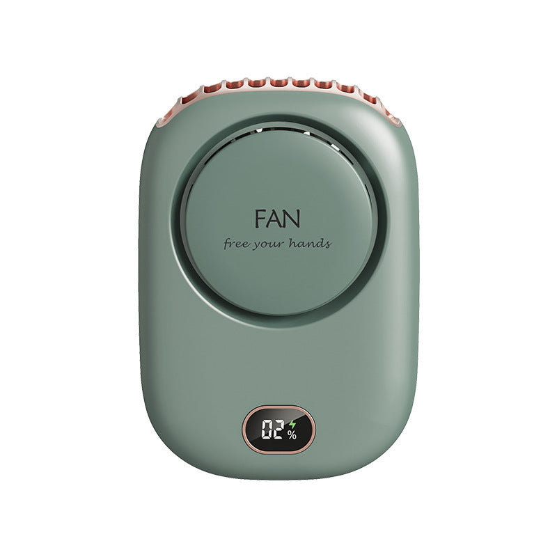 Green Portable Bladeless Neck Fan with Waist Clip & Digital Display USB Rechargeable Mini Fan - Factory Direct Shop