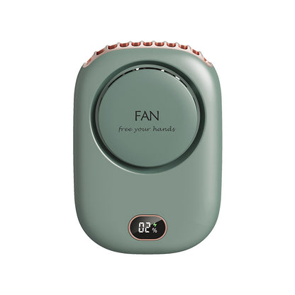 Green Portable Bladeless Neck Fan with Waist Clip & Digital Display USB Rechargeable Mini Fan - Factory Direct Shop