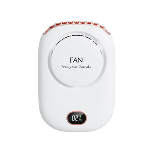 White Portable Bladeless Neck Fan with Waist Clip & Digital Display USB Rechargeable Mini Fan - Factory Direct Shop