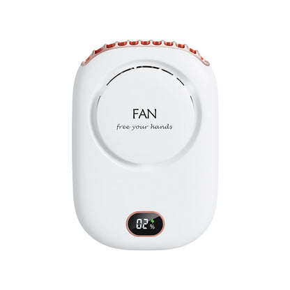 White Portable Bladeless Neck Fan with Waist Clip & Digital Display USB Rechargeable Mini Fan - Factory Direct Shop