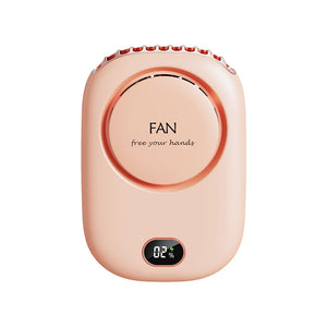 Pink Portable Bladeless Neck Fan with Waist Clip & Digital Display USB Rechargeable Mini Fan - Factory Direct Shop