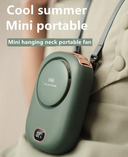 Pink Portable Bladeless Neck Fan with Waist Clip & Digital Display USB Rechargeable Mini Fan - Factory Direct Shop