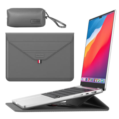 3 - in - 1 PU Leather Laptop Sleeve with Stand & Mouse Pad + Accessory Pouch(Gray) - Factory Direct Shop