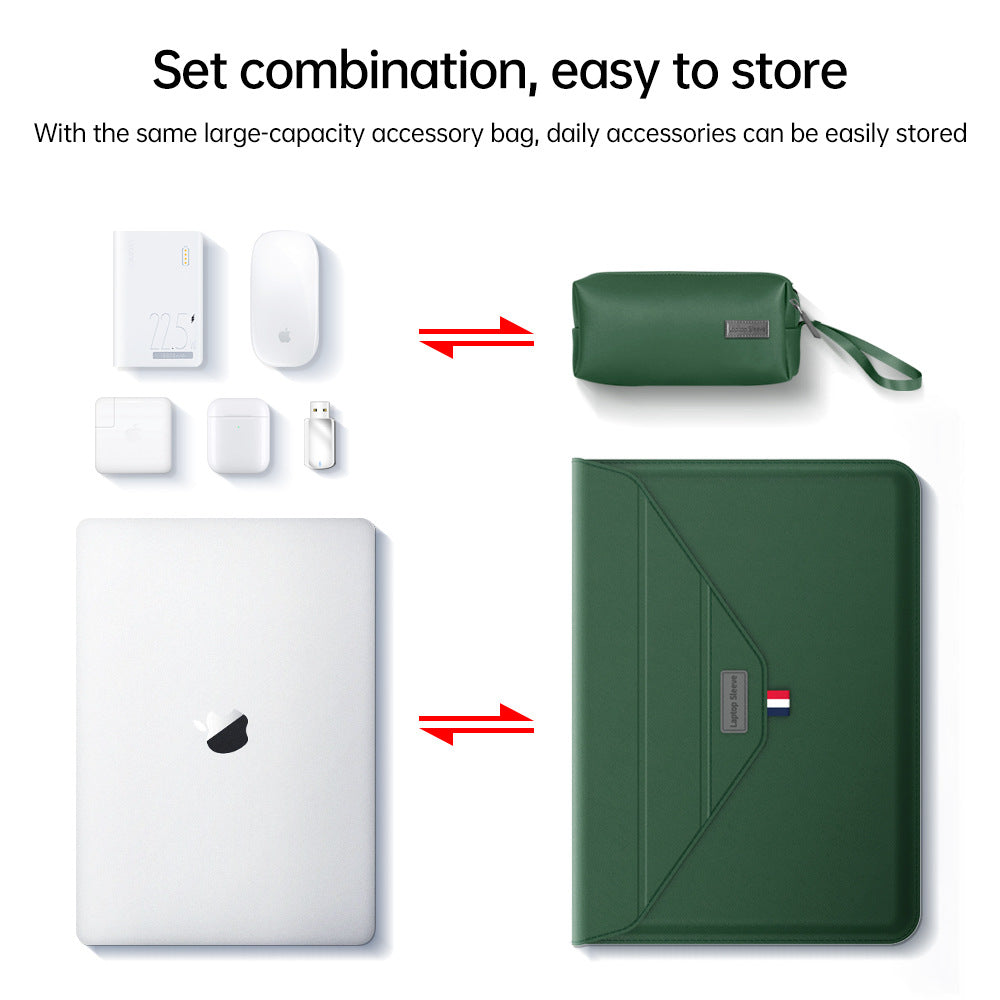 3 - in - 1 PU Leather Laptop Sleeve with Stand & Mouse Pad + Accessory Pouch(Gray) - Factory Direct Shop