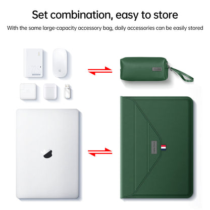 3 - in - 1 PU Leather Laptop Sleeve with Stand & Mouse Pad + Accessory Pouch(Gray) - Factory Direct Shop
