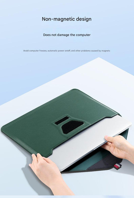 3 - in - 1 PU Leather Laptop Sleeve with Stand & Mouse Pad + Accessory Pouch(Gray) - Factory Direct Shop