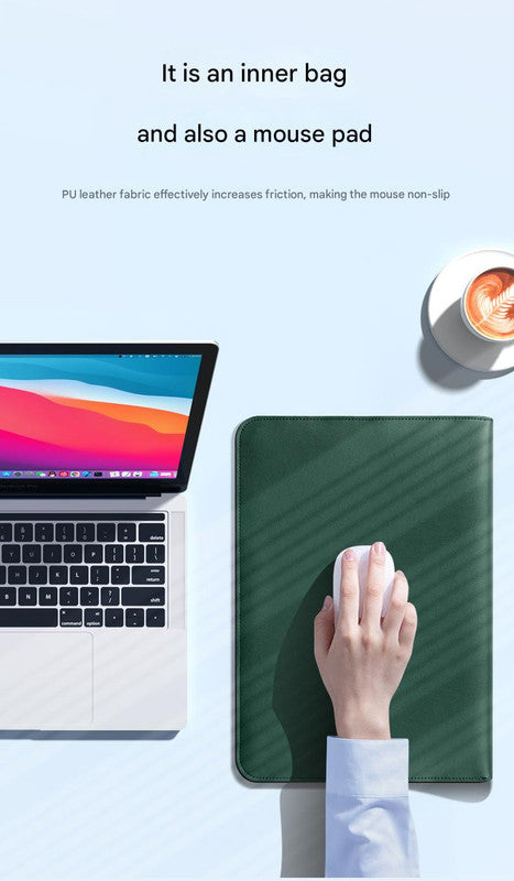 3 - in - 1 PU Leather Laptop Sleeve with Stand & Mouse Pad + Accessory Pouch(Gray) - Factory Direct Shop