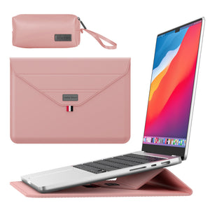 3-in-1 PU Leather Laptop Sleeve with Stand & Mouse Pad + Accessory Pouch(Rose Gold)