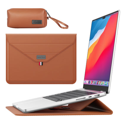 3-in-1 PU Leather Laptop Sleeve with Stand & Mouse Pad + Accessory Pouch(Brown)
