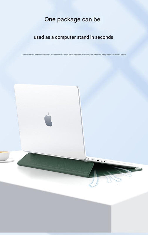 3-in-1 PU Leather Laptop Sleeve with Stand & Mouse Pad + Accessory Pouch(Dark Blue)