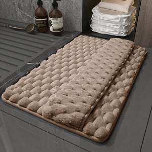 Luxury Plush Memory Foam Bath Mat with Foot Drying Panel - Super Absorbent & Non-Slip Bathroom Rug(Checkered brown)