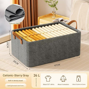 2pc Foldable Fabric Storage Bin with Steel Frame & Handles - 26L Stackable Closet Organizer(Grey)