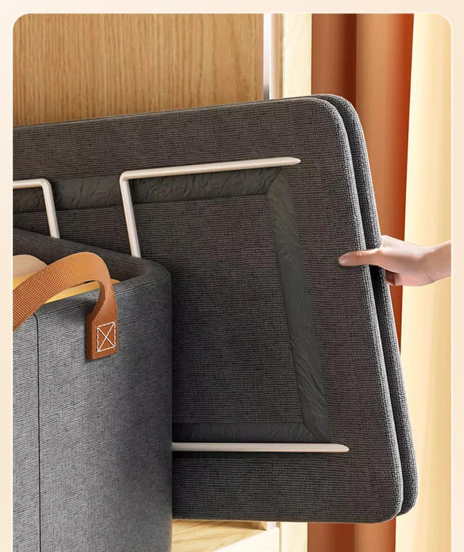 2pc Foldable Fabric Storage Bin with Steel Frame & Handles - 26L Stackable Closet Organizer(Grey)