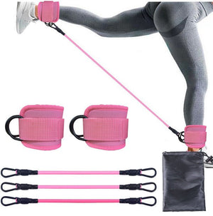 Weight Lifting Ankle Straps With Resistance Bands - Pink - Silver - Factory Direct Shop