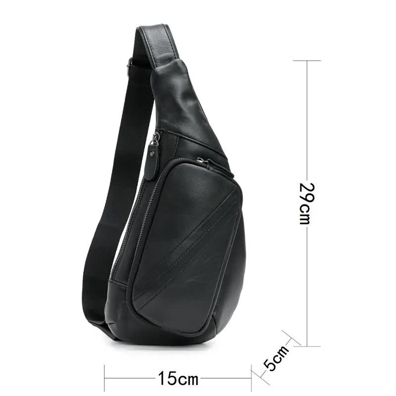 Black Men's Leather Sling Backpack - Casual Crossbody Chest Bag - Factory Direct Shop