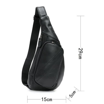 Black Men's Leather Sling Backpack - Casual Crossbody Chest Bag - Factory Direct Shop