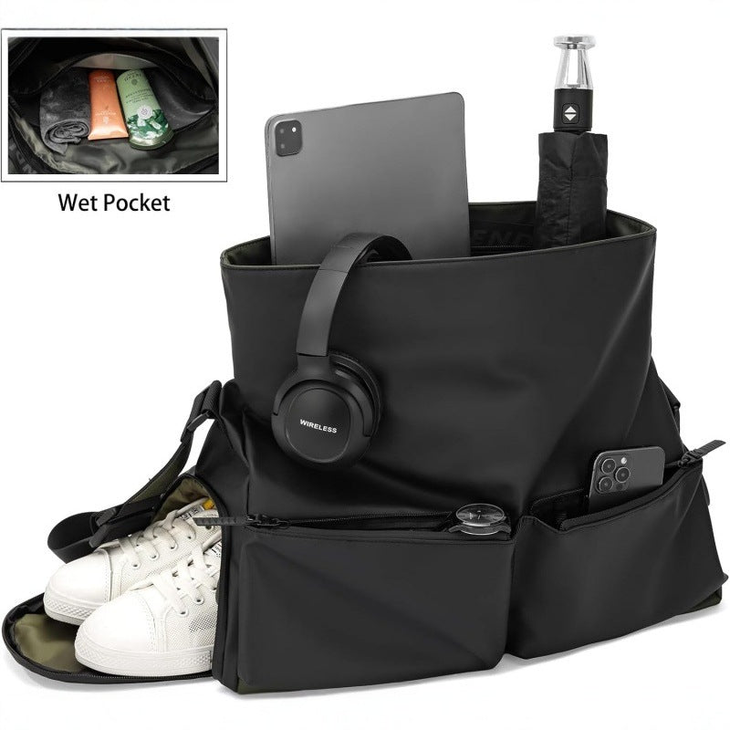 Silver Large Capacity Waterproof Tote Bag - Convertible Crossbody Messenger for Gym, Travel & Work