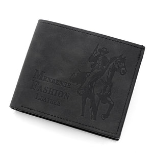 3-PCS Black Menbense Fashion Leather Wallet Set - Vintage Hunter Design Bi-Fold Wallet with Card Slots