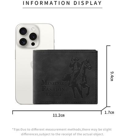 3-PCS Black Menbense Fashion Leather Wallet Set - Vintage Hunter Design Bi-Fold Wallet with Card Slots